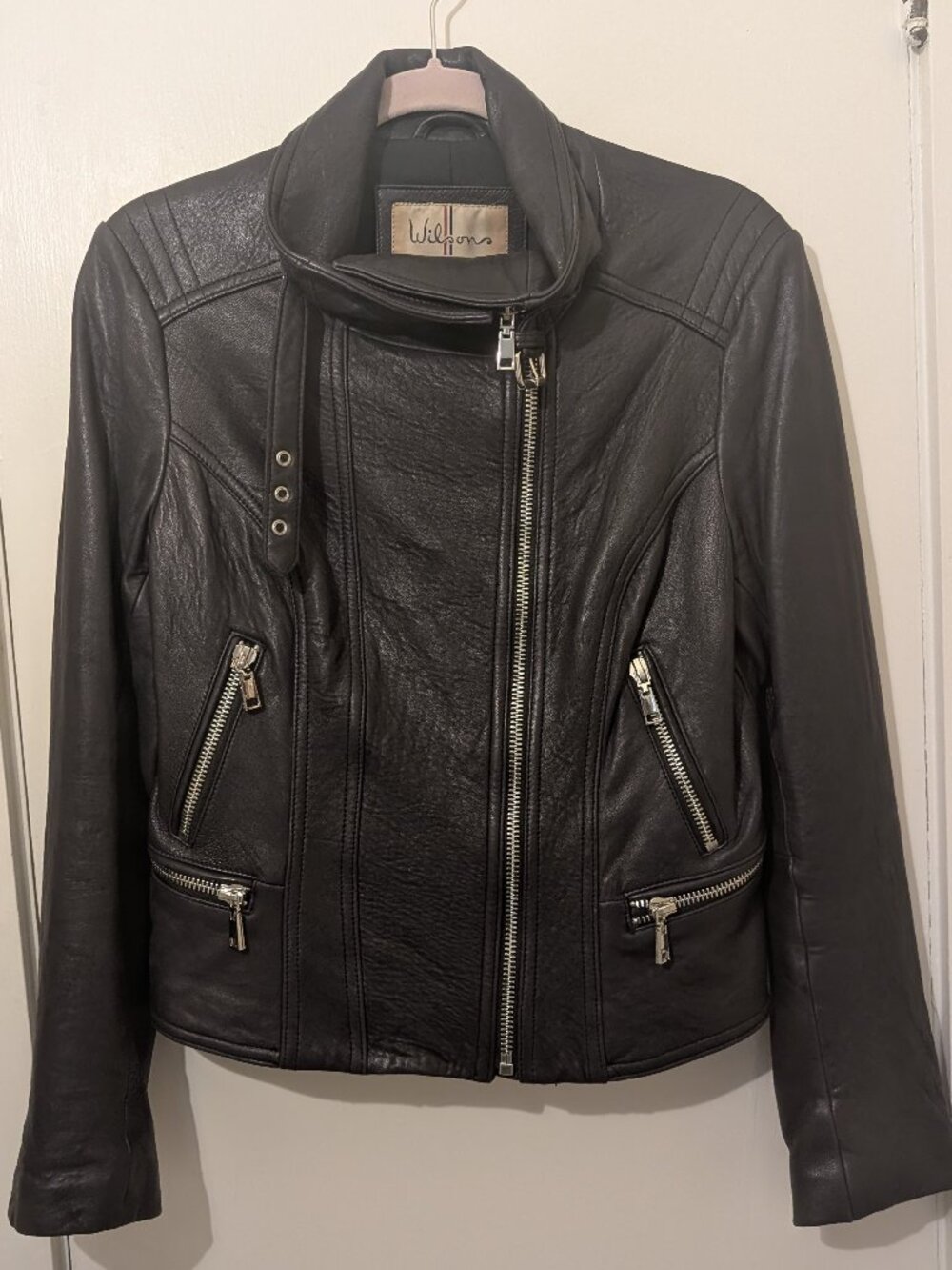 Wilson's Navy Blue Womens Size M Vintage Looking Leather Jacket